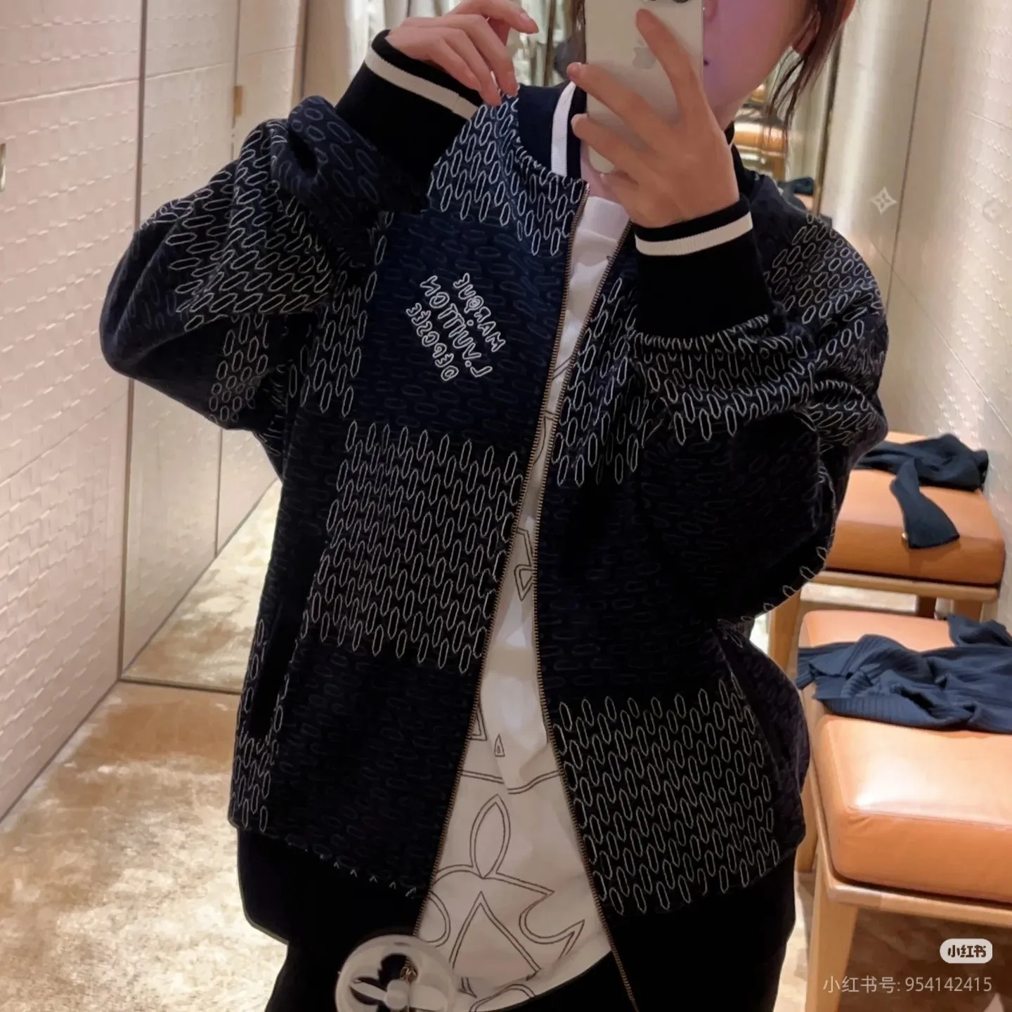 Louis Vuitton/Louis Vuitton 25Fw checkerboard jacquard knitted zipper jacket